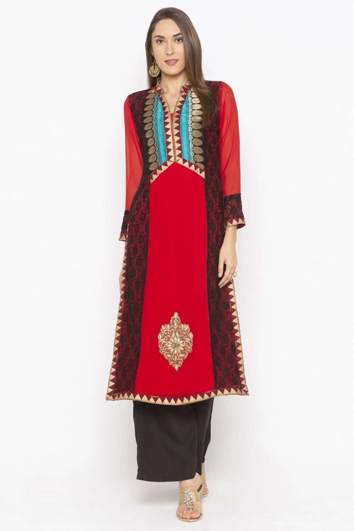 Red Plus Size Georgette Embroidery Kurti NCKR10710446