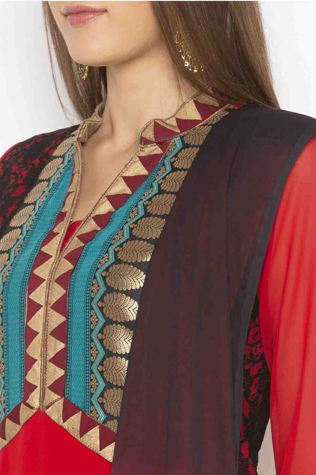 Red Plus Size Georgette Embroidery Palazzo Pant Suit NCSS10710664