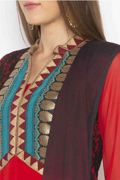 Red Plus Size Georgette Embroidery Palazzo Pant Suit NCSS10710664