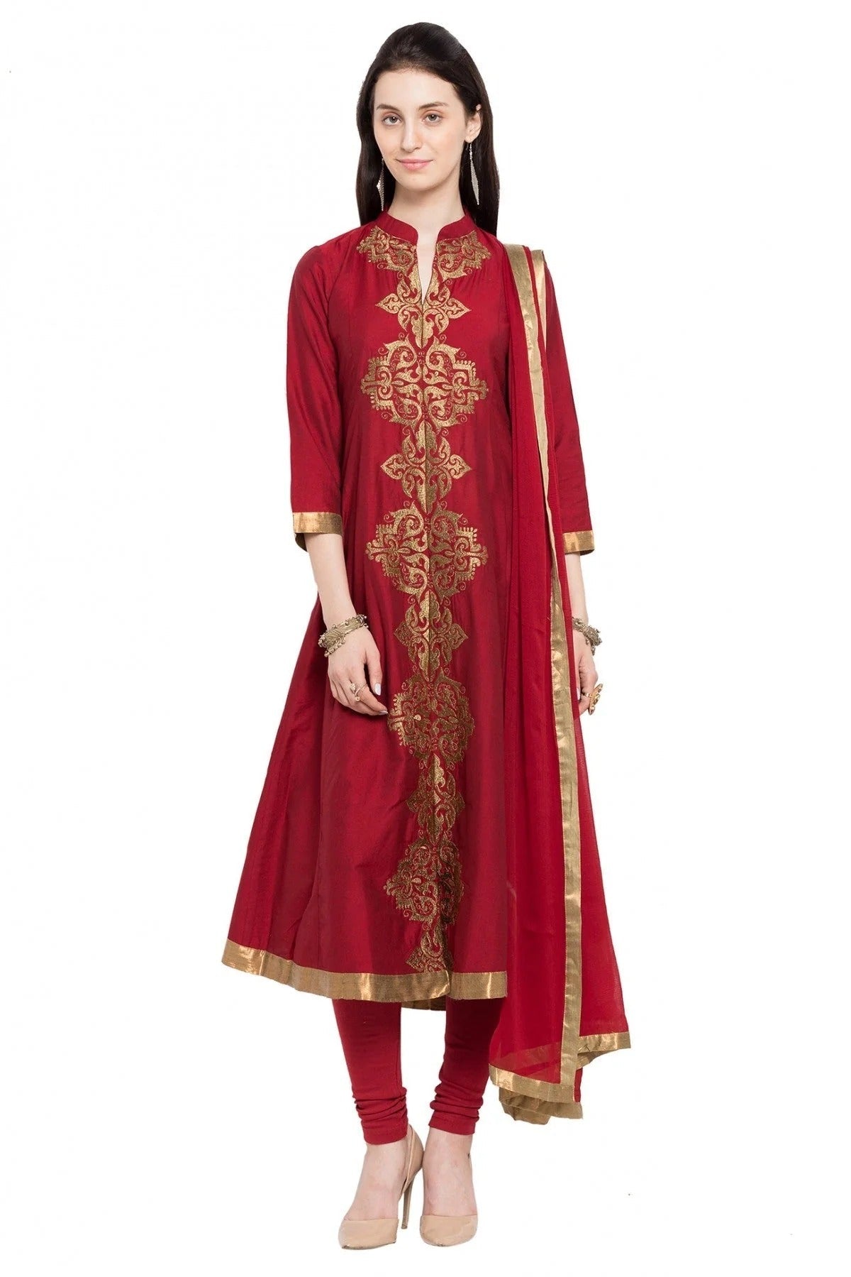 Red Plus Size Stitched Cotton Silk Anarkali Suit NCSS10710491