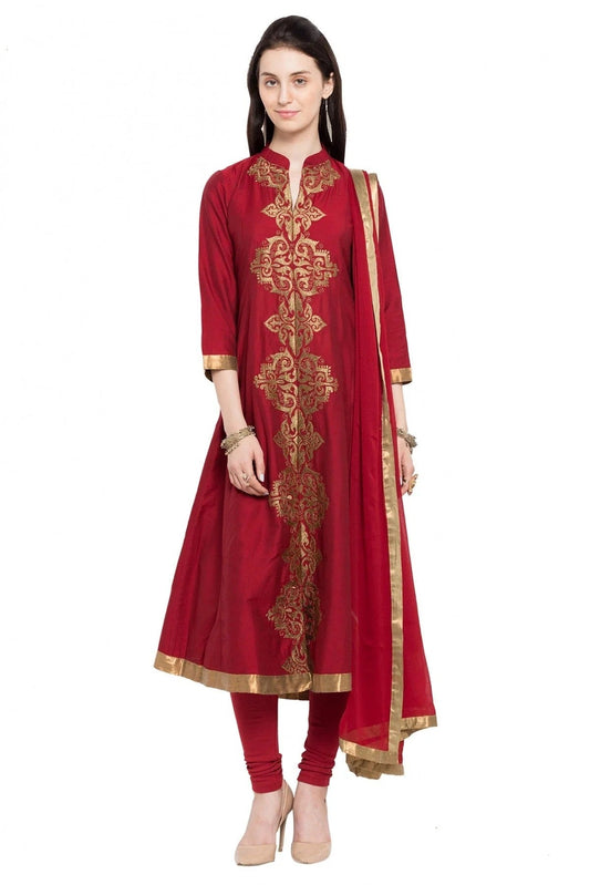 Red Plus Size Stitched Cotton Silk Anarkali Suit NCSS10710491