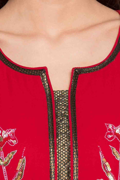 Red Plus Size Stitched Faux Georgette Embroidery Churidar Suit NCSS10710502