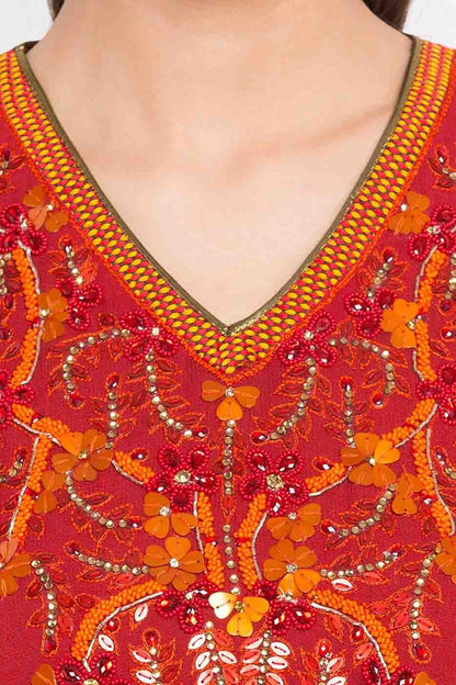 Red Plus Size Stitched Faux Georgette Embroidery Churidar Suit NCSS10710503