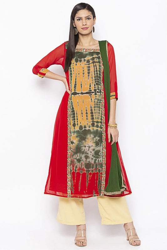 Red Plus Size Stitched Georgette Embroidery Palazzo Pant Suit NCSS10710590