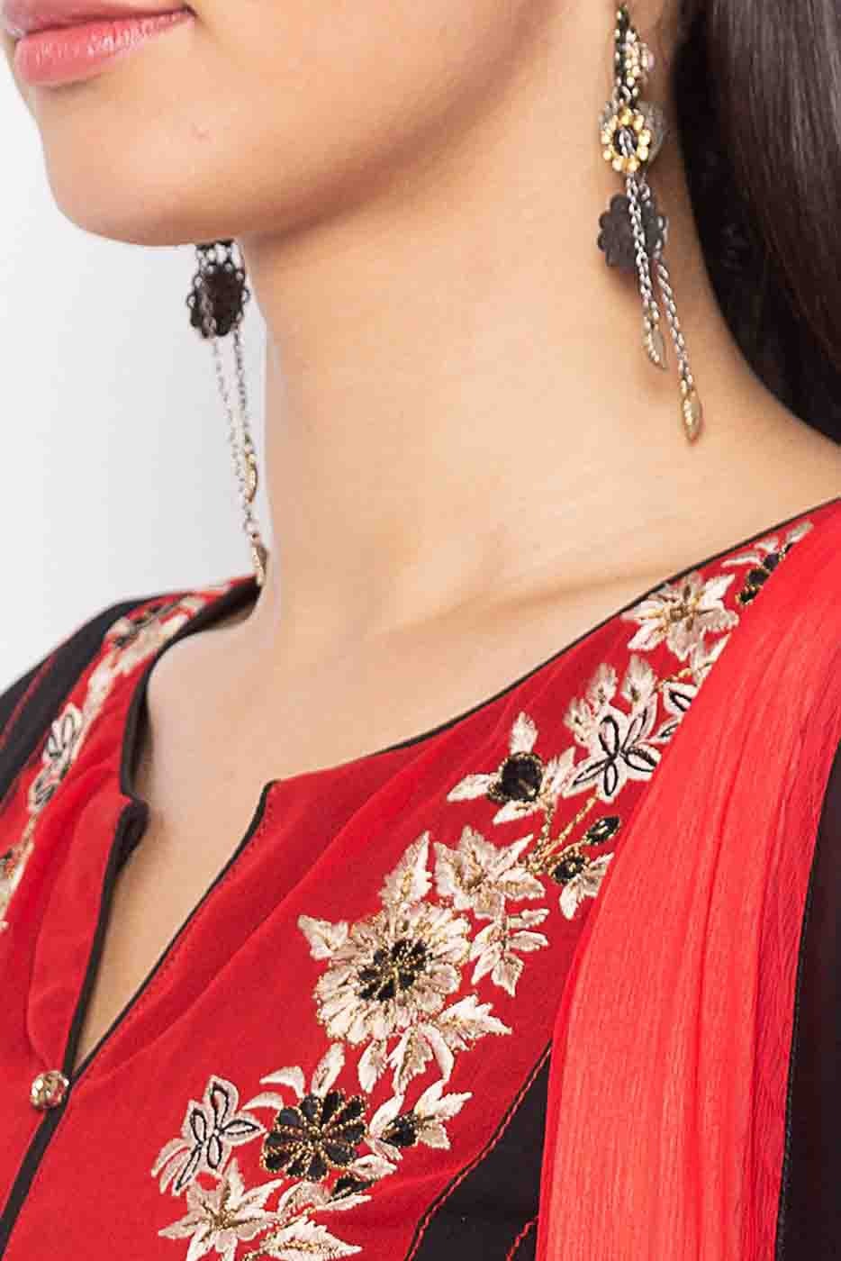 Red Plus Size Stitched Georgette Embroidery Pant Style Suit NCSS10710565