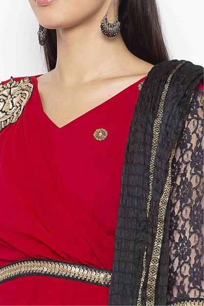 Red Plus Size Stitched Georgette Embroidery Pant Style Suit NCSS10710598