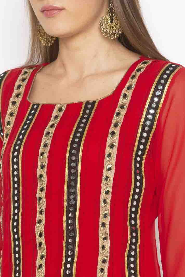 Red Plus Size Stitched Georgette Embroidery Sharara Suit NCSS10710529