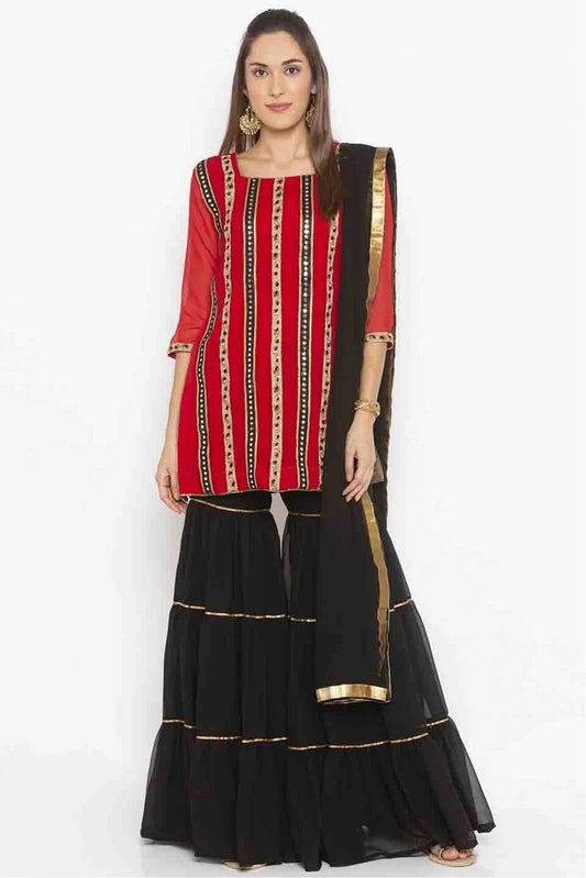 Red Plus Size Stitched Georgette Embroidery Sharara Suit NCSS10710529
