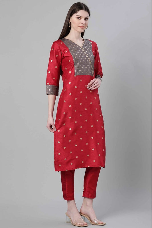 Red Poly Silk Foil Print Kurti NCKR10610205