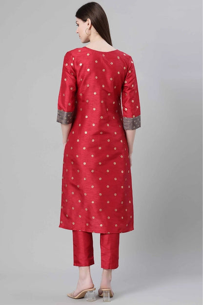 Red Poly Silk Foil Print Kurti NCKR10610205