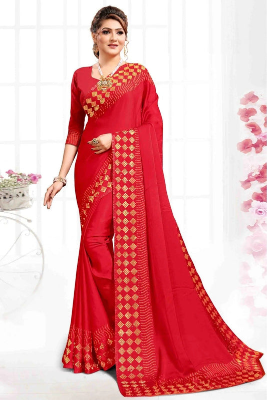 Red Pure Satin Designer Saree NCSD11210533