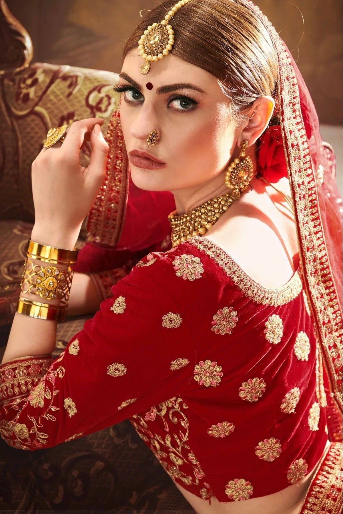 Red Pure Velvet Embroidery Lehenga Choli NCLC10810458-10