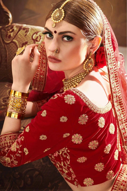 Red Pure Velvet Embroidery Lehenga Choli NCLC10810458-10