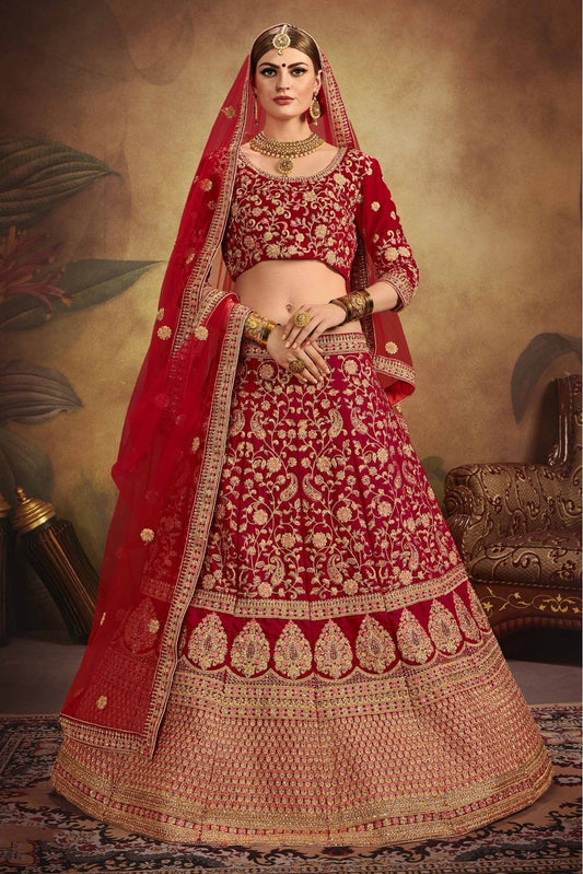 Red Pure Velvet Embroidery Lehenga Choli NCLC10810458-10
