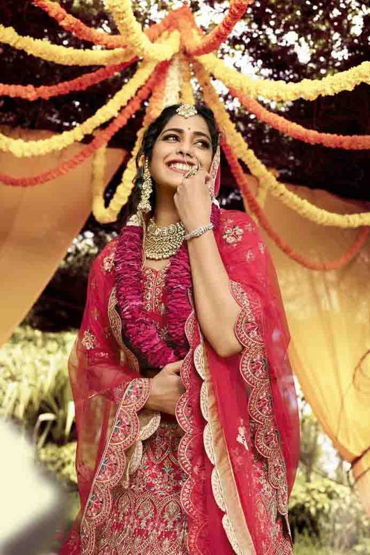 Red Raw Silk Embroidery Bridal Lehenga Choli NCLC10810382