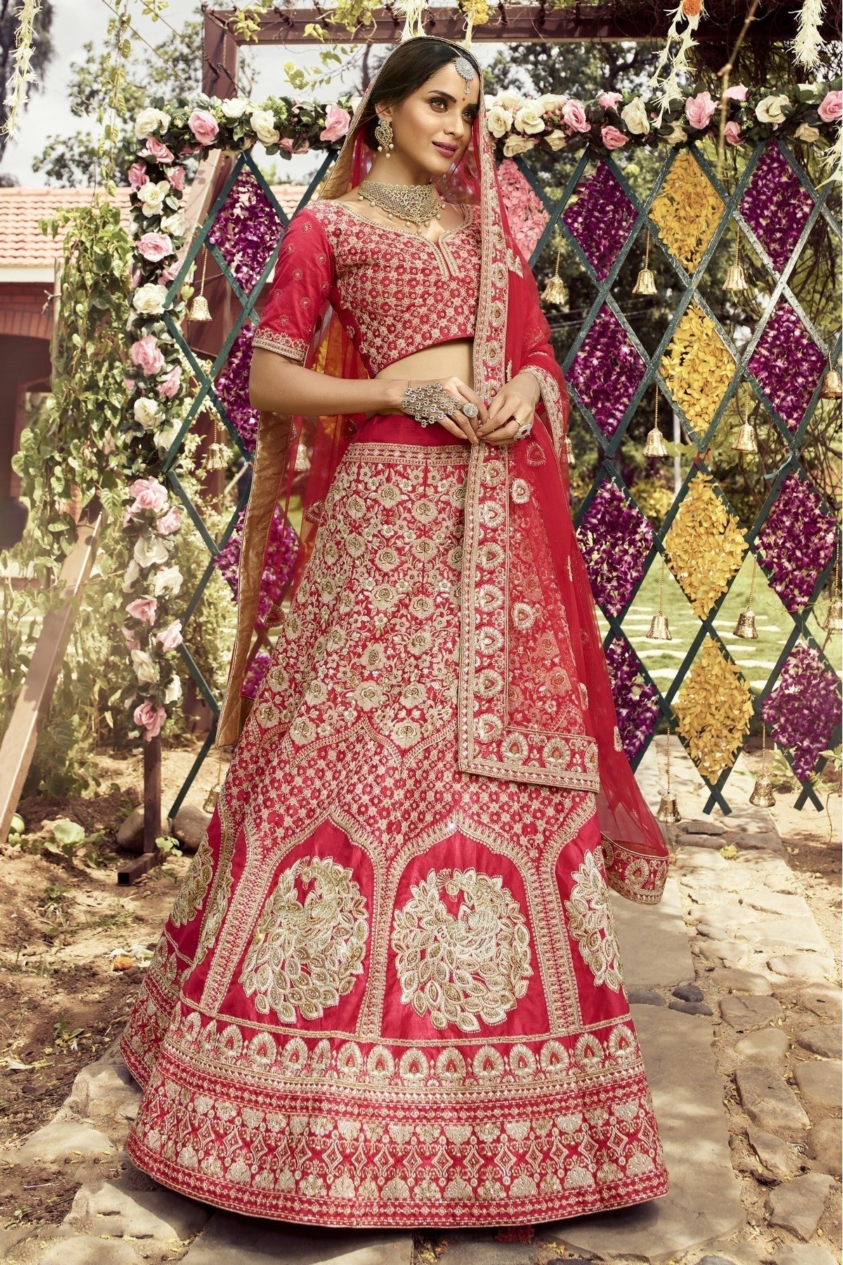 Red Raw Silk Embroidery Bridal Lehenga Choli NCLC10810468