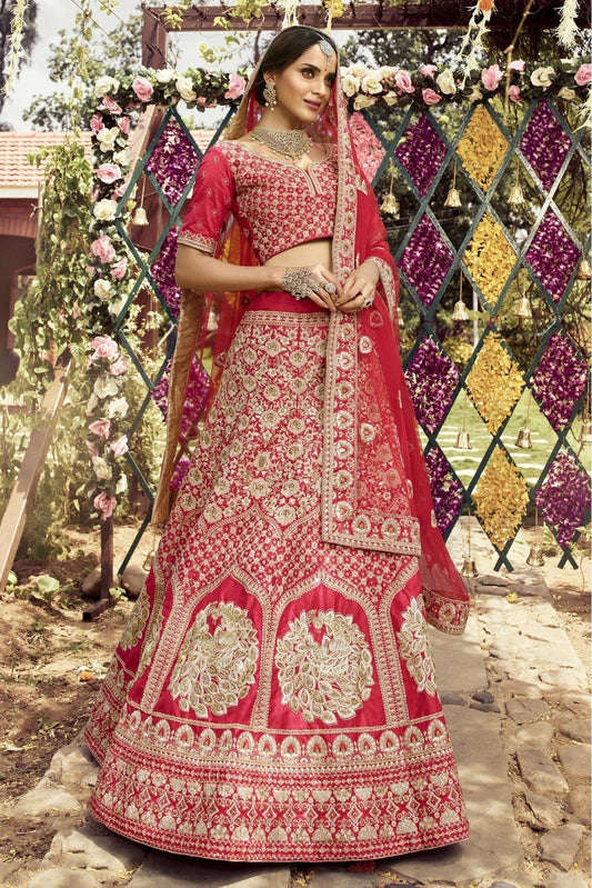 Red Raw Silk Embroidery Bridal Lehenga Choli NCLC10810468