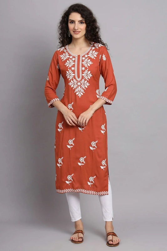 Red Rayon Kurti NCKR11112151