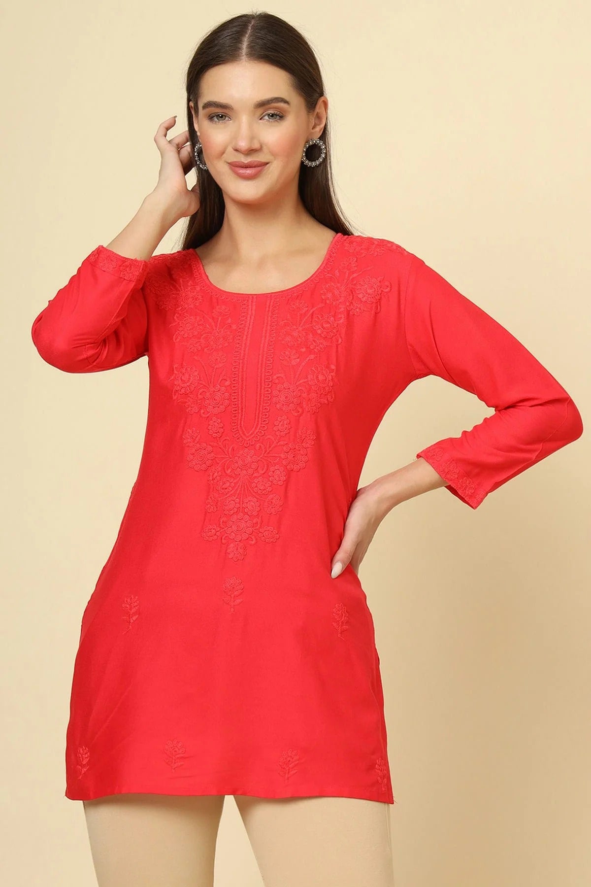 Red Rayon Readymade Top  NCTP11112241