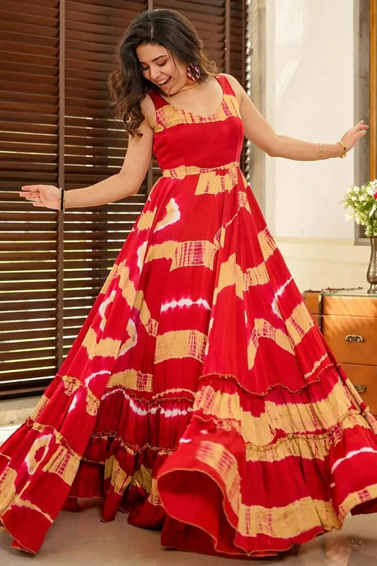 Red Rayon Stitched Gown NCGW11111386