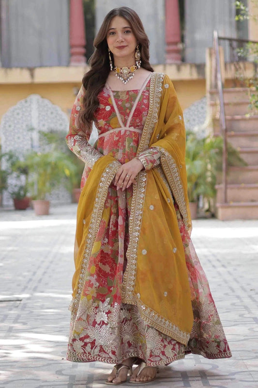 Red Russion Silk Stitched Gown NCSS11110152