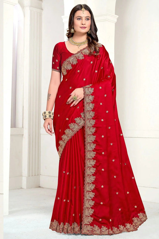 Red Satin Designer Saree NCSD11210229