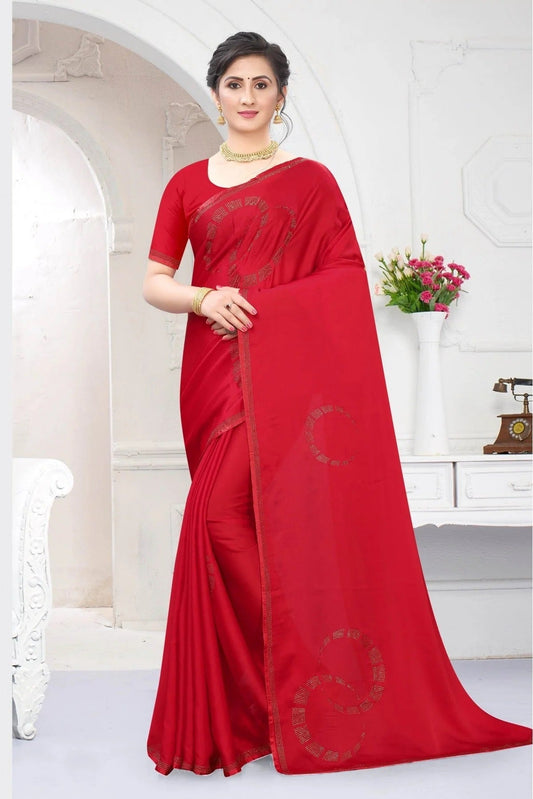 Red Satin Designer Saree NCSD11210721