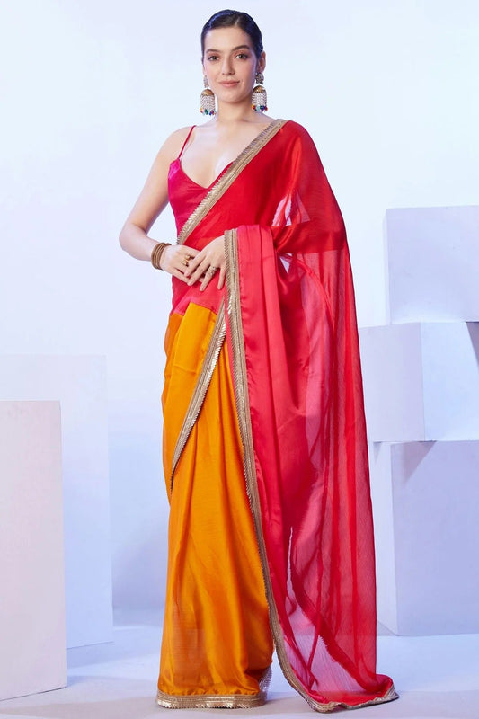 Red Satin Moss Designer Saree NCSD11111172