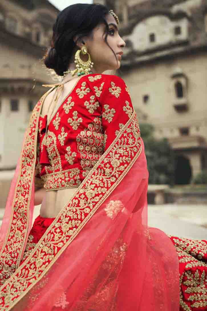 Red Satin Thread Lehenga Choli NCLC10810486