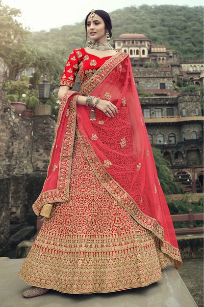 Red Satin Thread Lehenga Choli NCLC10810490