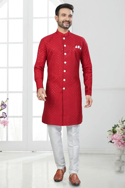 Red Silk Dupion Sherwani NCSH10410190
