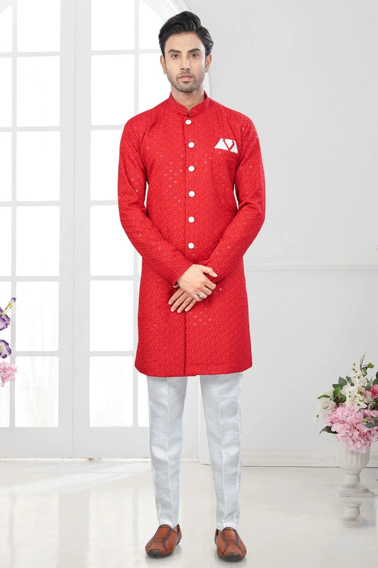 Red Silk Dupion Sherwani NCSH10410194