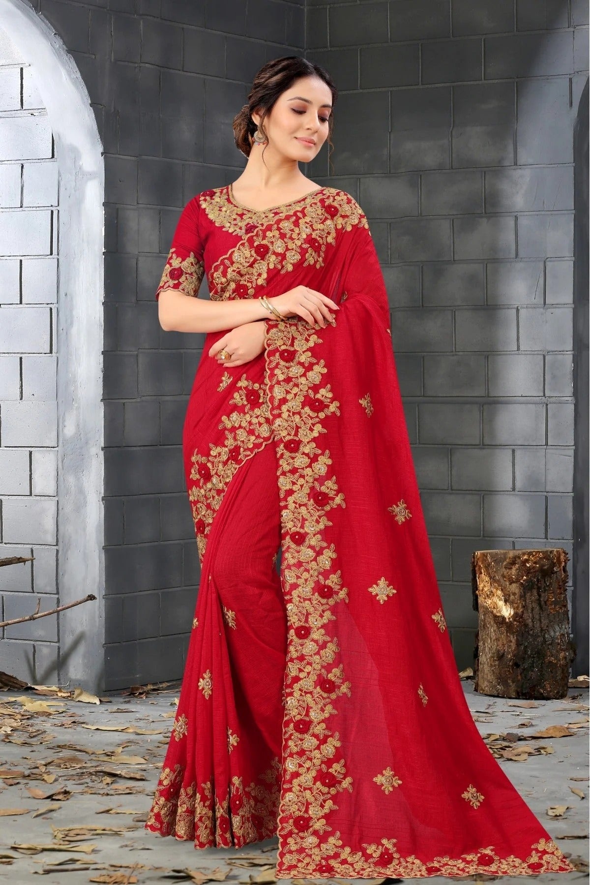Red Silk Embroidery Saree NCSD11210811