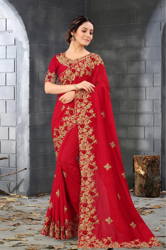 Red Silk Embroidery Saree NCSD11210811