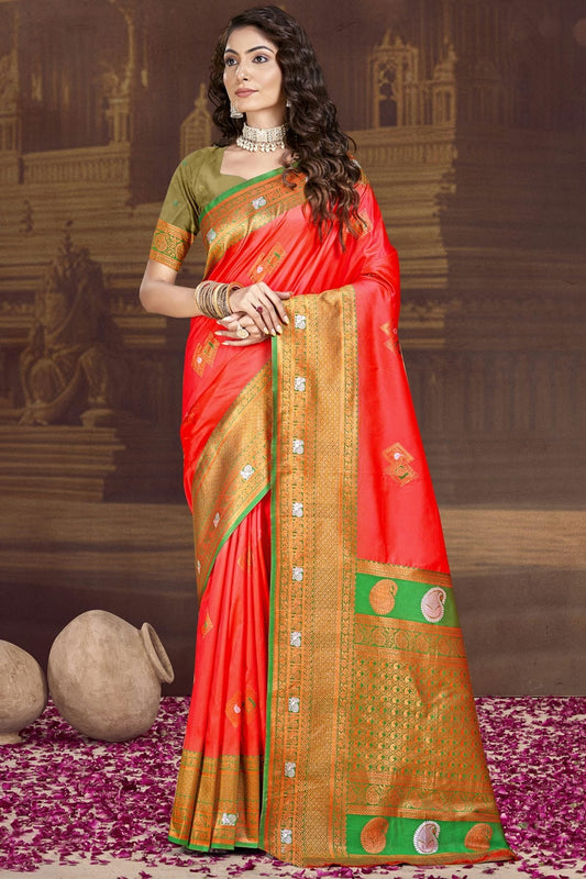 Red Silk Woven Traditional Saree NCSD11010339