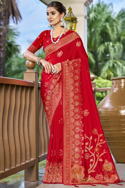 Red Silk Woven Traditional Saree NCSD11010360