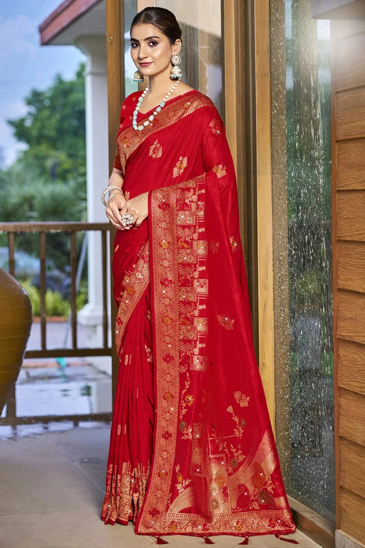Red Silk Woven Traditional Saree NCSD11010363