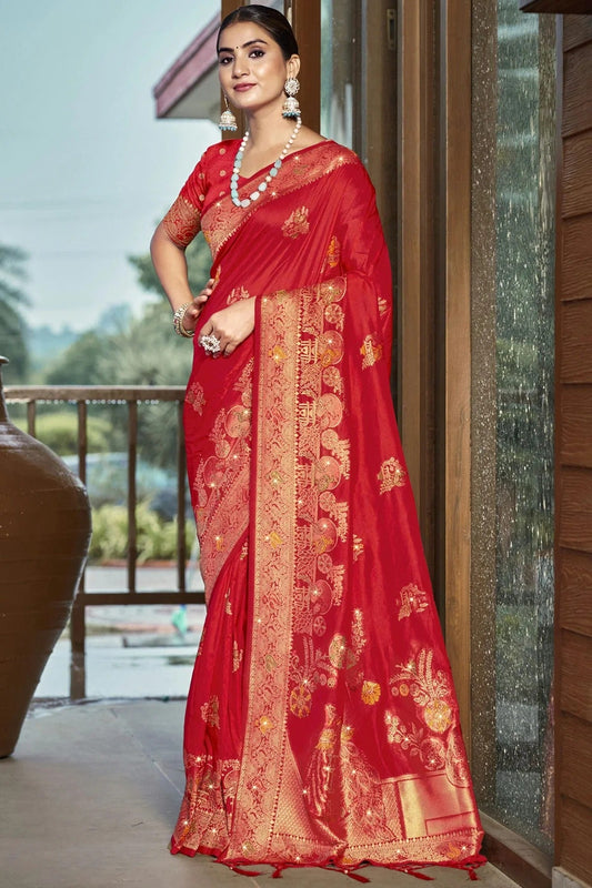 Red Silk Woven Traditional Saree NCSD11010366
