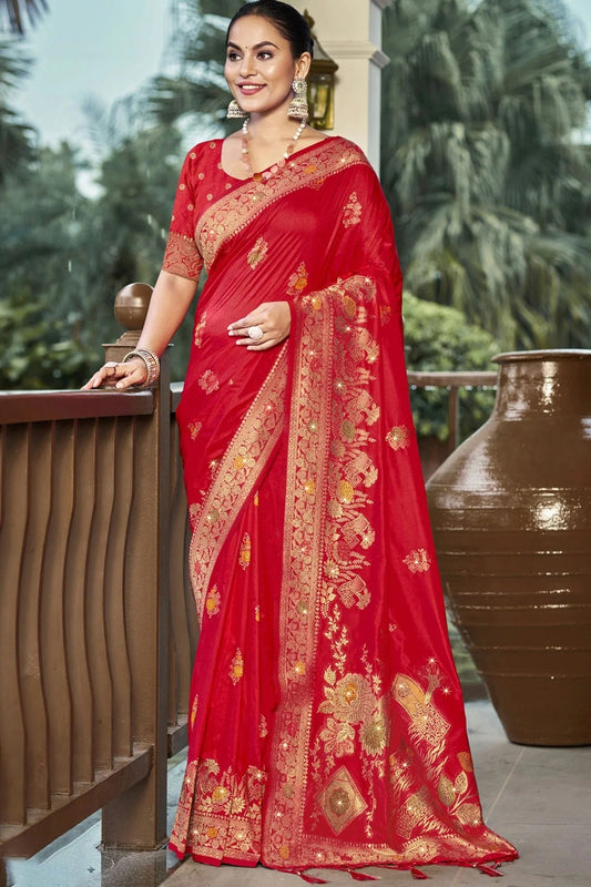 Red Silk Woven Traditional Saree NCSD11010368