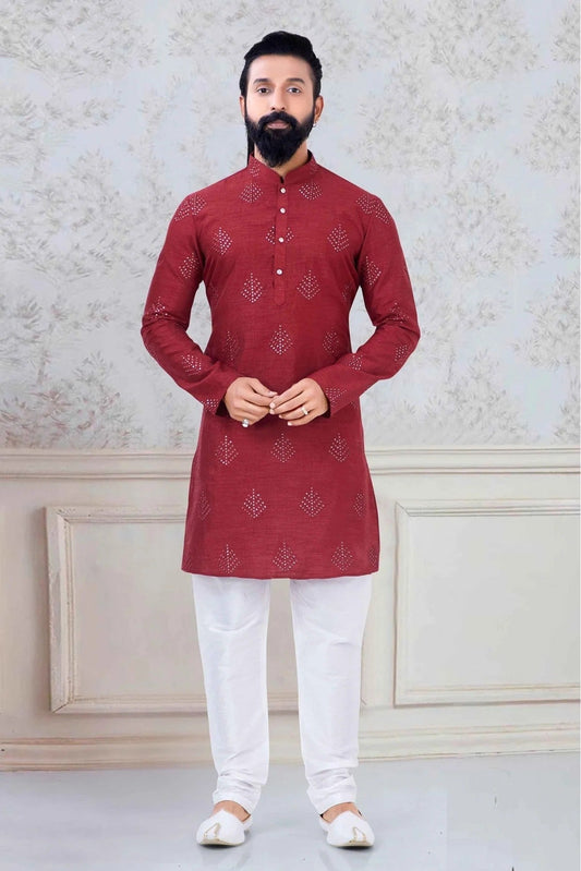 Red Silk Festival Wear Kurta Pajama NCKP11310121