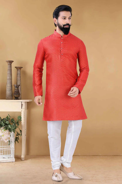 Red Silk Kurta Pajama NCKP11310176