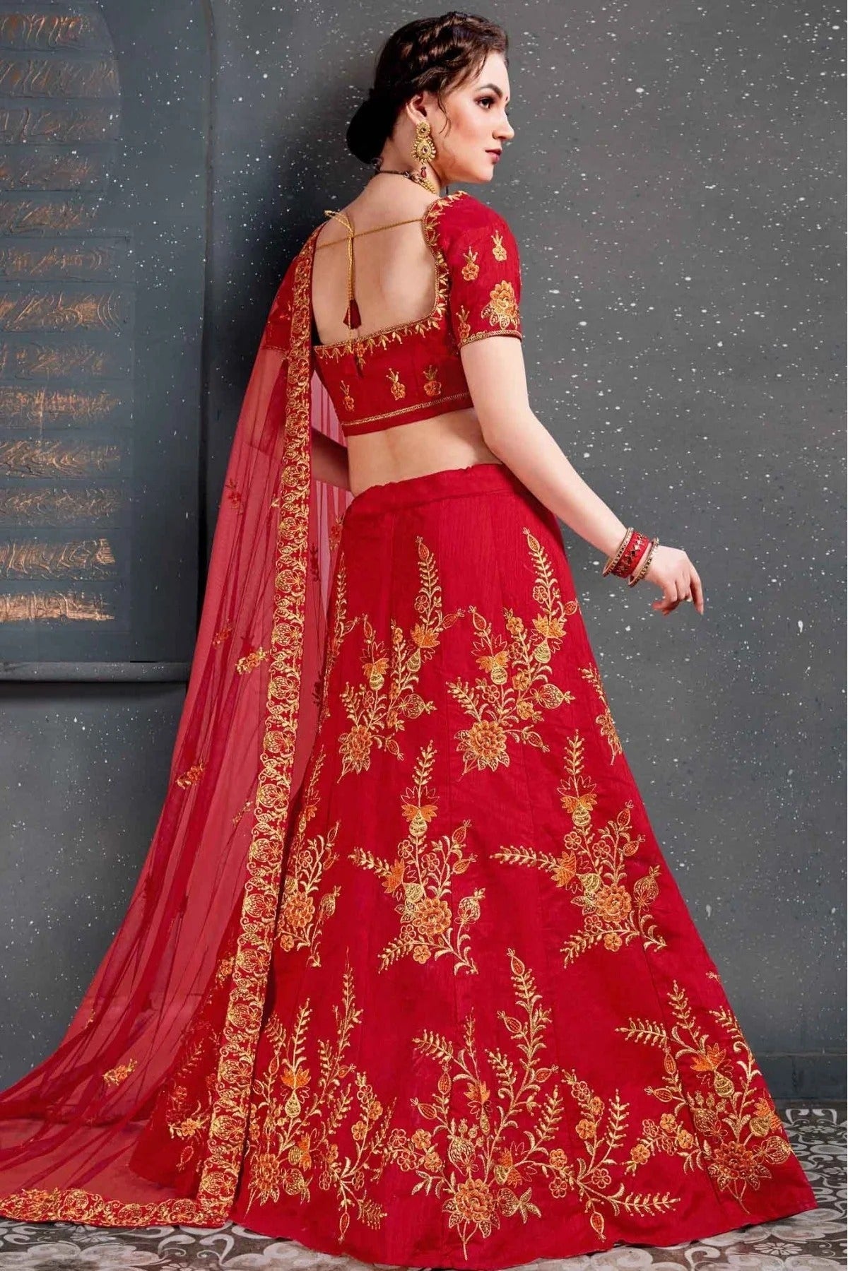 Red Slub Silk Lehenga Choli NCLC10110273