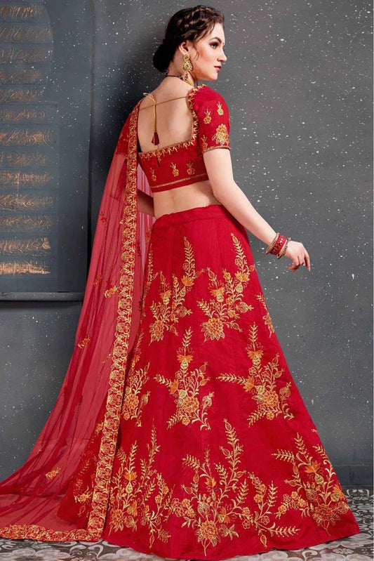 Red Slub Silk Lehenga Choli NCLC10110273