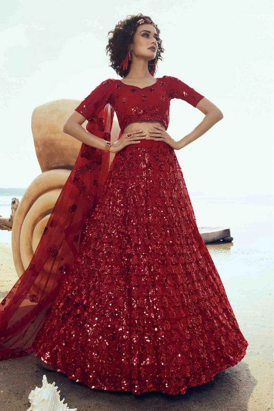 Red Soft Net Embroidery Lehenga Choli NCLC10810506