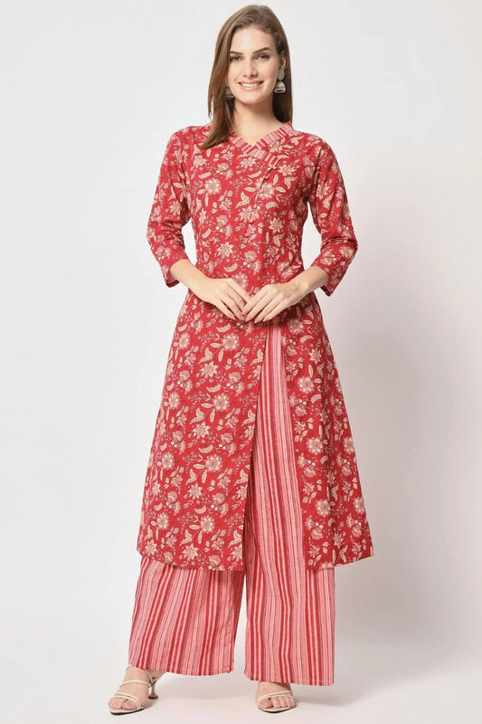 Red Stitched Cotton Top and Bottom  NCTP11111344