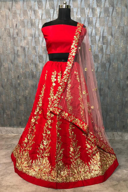 Red Taffeta Silk Lehenga Choli NCLC10210104
