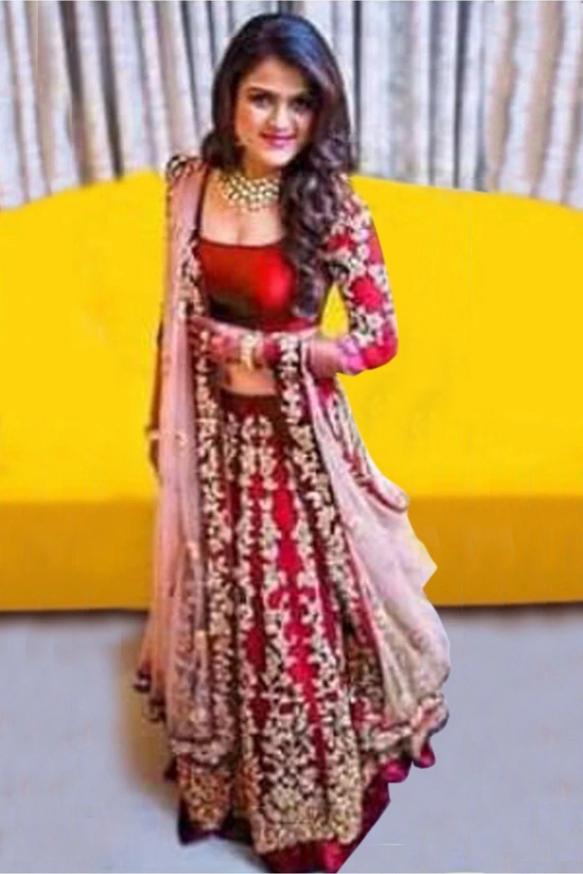 Red Taffeta Silk Lehenga Choli NCLC10210104