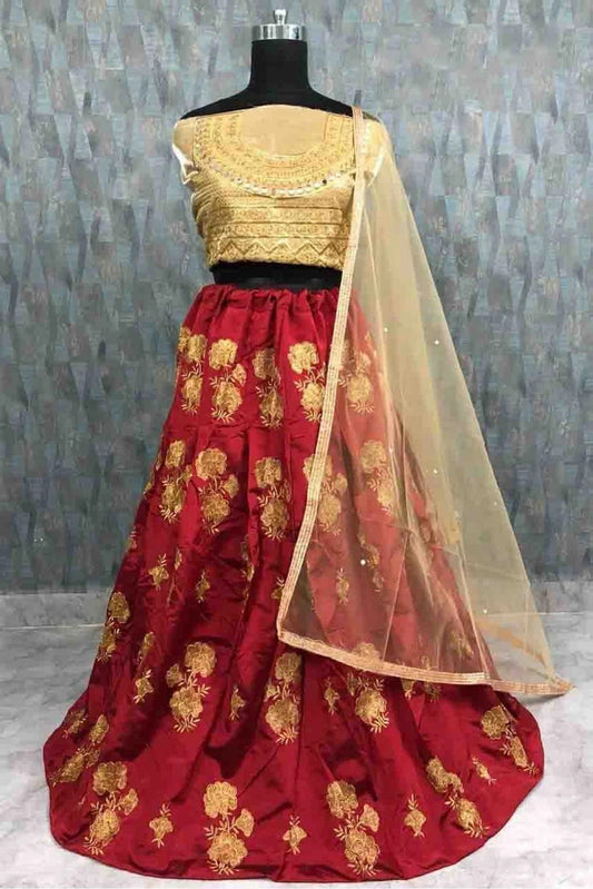 Red Taffeta Silk Lehenga Choli NCLC10210108
