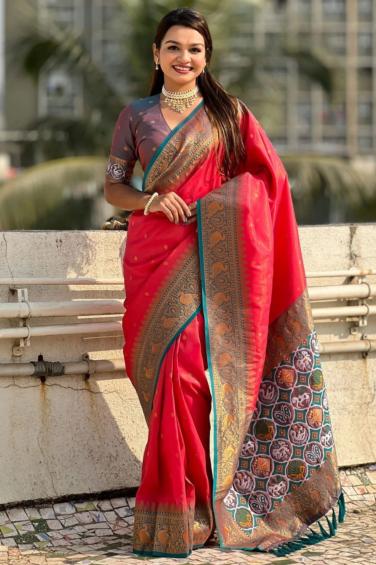 Red Tissue Traditional Saree NCSD11111197