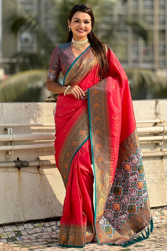 Red Tissue Traditional Saree NCSD11111197